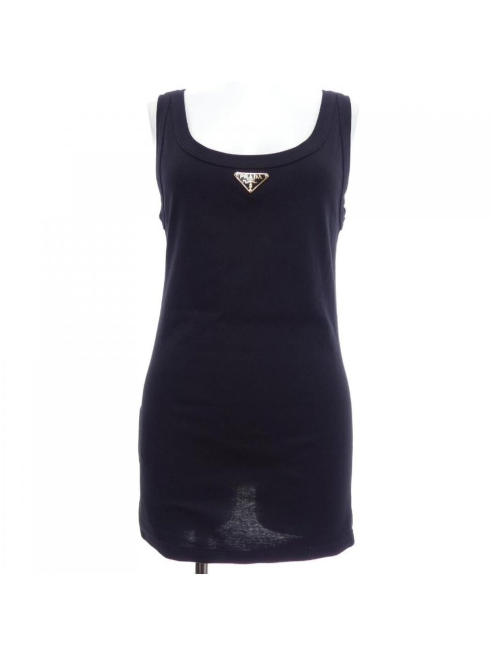 Prada Triangle Logo Rib Knit Jersey Tank Top Sweater